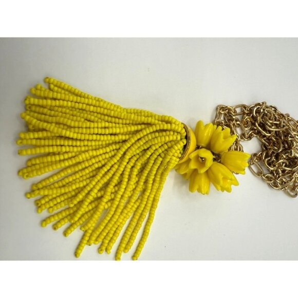 Vintage-Inspired J. Crew Yellow Beaded Tassel Necklace With Gold-Toned Chain Flo - Picture 4 of 7